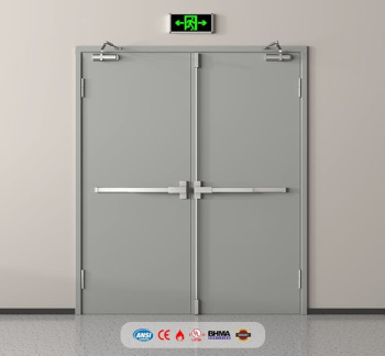 Puertas cortafuegos de doble hoja con brazos hidráulicos de retención instalados. Cerrajería Says-Lock en Barcelona.